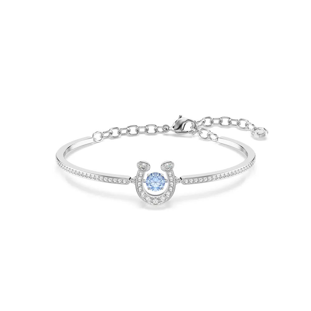 【SWAROVSKI 施華洛世奇】官方直營 Symbolica 馬蹄鐵 藍色手鐲 圓形切割 密鑲 鍍白金色 | 5736983