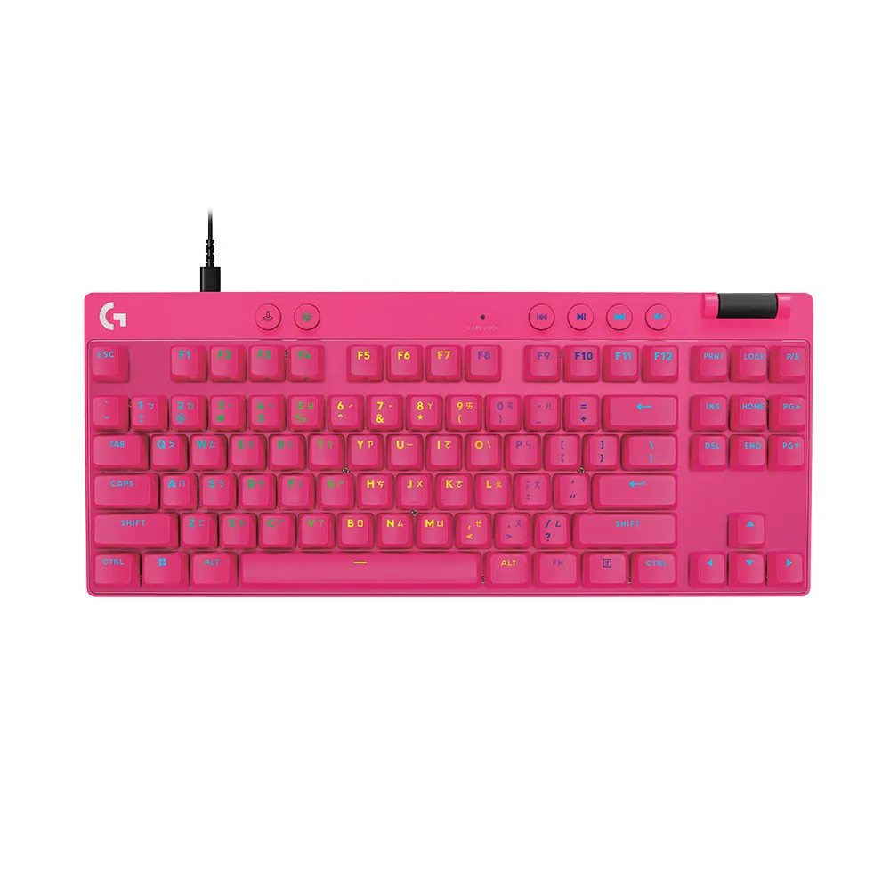 【Logitech G】PRO X TKL RAPID 磁性類比式鍵軸有線電競鍵盤(桃紅)