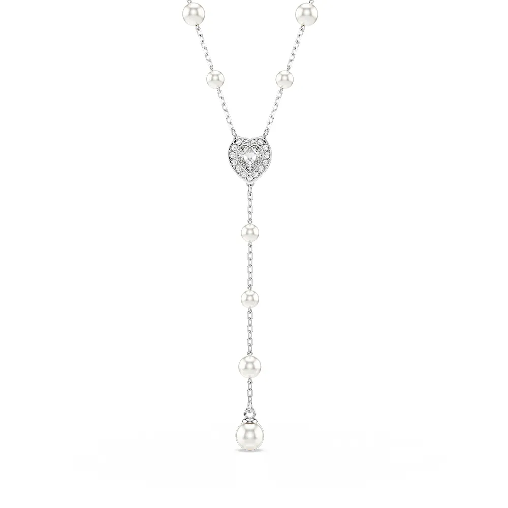 【SWAROVSKI 施華洛世奇】官方直營 Ariana Grande x Swarovski Y形項鏈 水晶珍珠 心形 鍍白金色 | 5720855