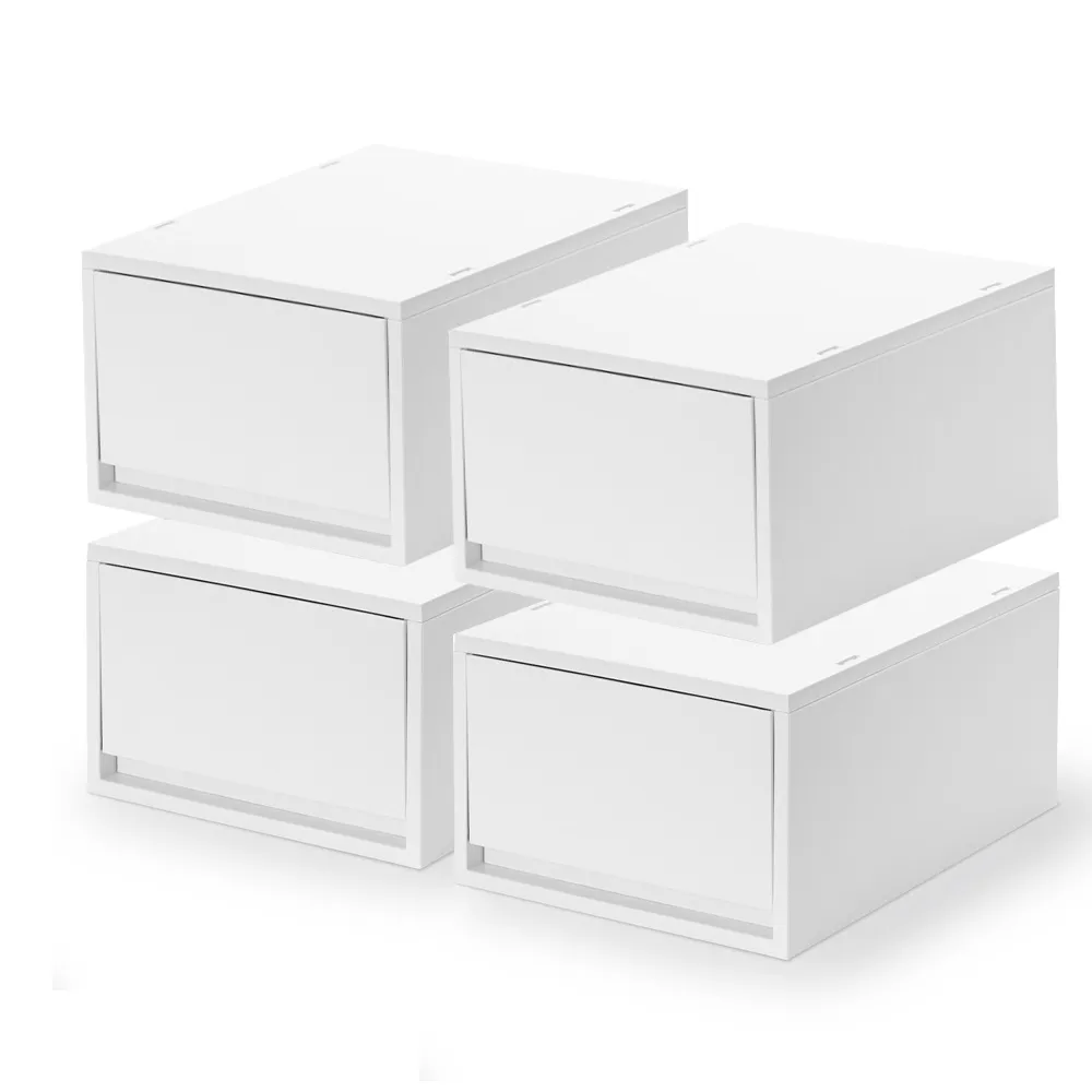 【MUJI 無印良品】PP盒/深型/正反疊/白灰整體：約寬26×深37×高17.5cm內寸：約寬22×深33.5×高1(4入組)