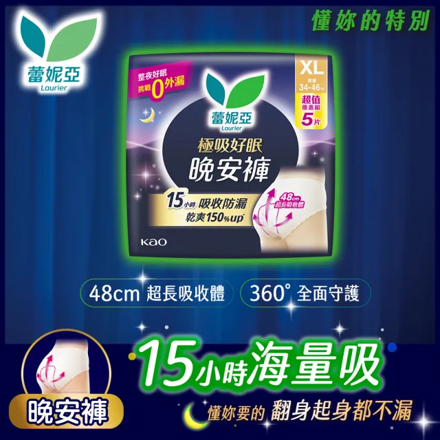 【Laurier 蕾妮亞】極吸好眠晚安褲褲型衛生棉箱購 5片x24包(L/XL)