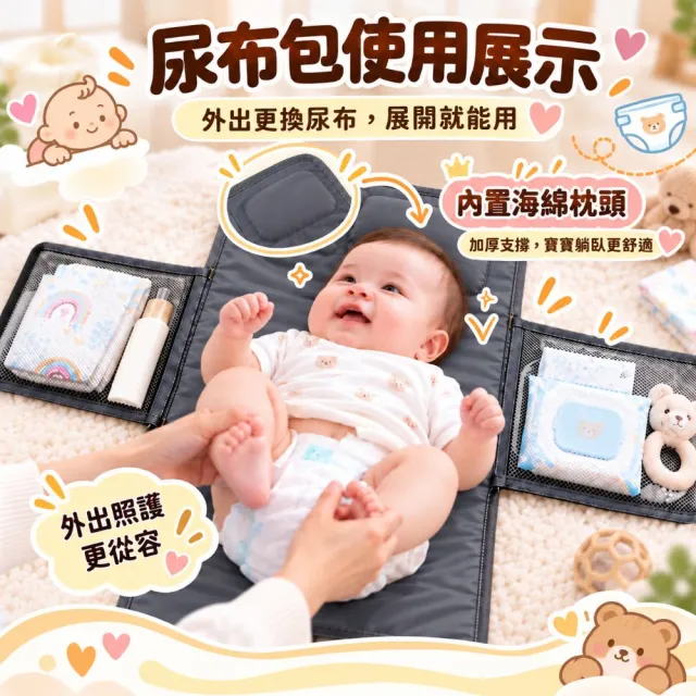 【KIDS PARK】二合一尿布收納包 一入 (隔尿墊/防水尿布墊/尿布袋/換尿布墊/嬰兒床掛袋/外出尿布包)