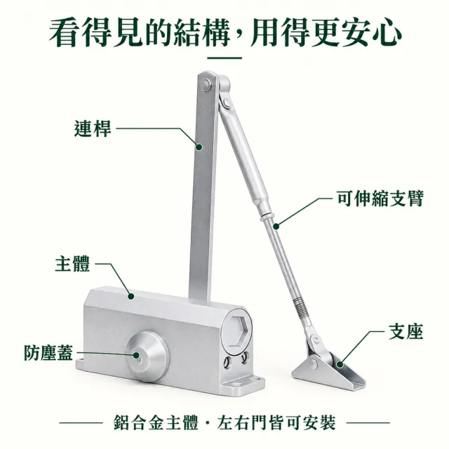 液壓門弓器 大號55-65kg(90度定位款／180度不定位款)