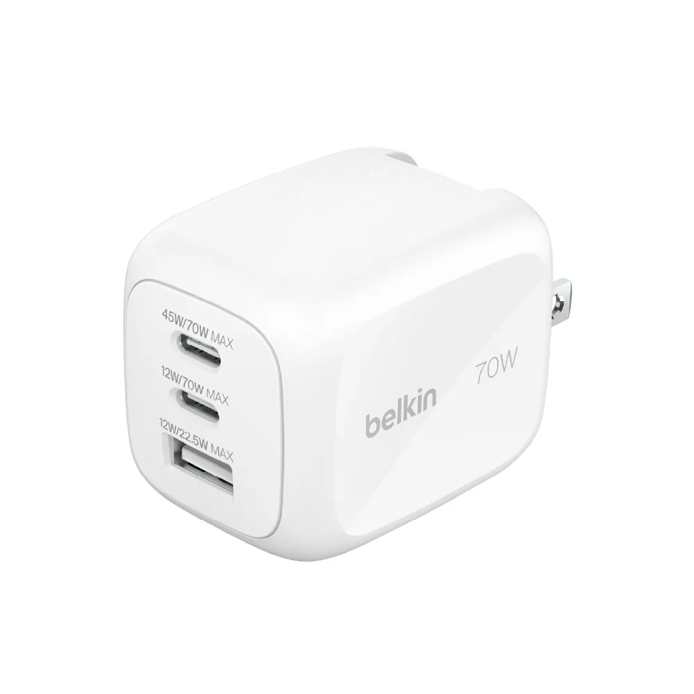 【BELKIN】BoostCharge Pro 3孔 2C1A GaN旅行充電器 70W(WCH018)