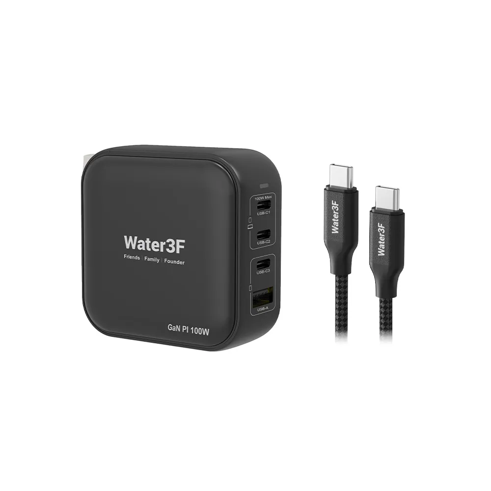 Water3F 100W 4孔GaN氮化鎵快速充電器 3C1A版(充電頭/美國PI晶片/筆電手機平板通用)