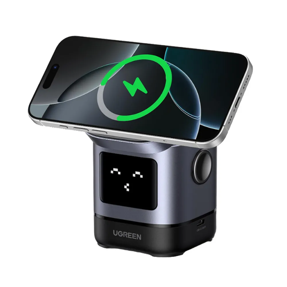 【綠聯】小機器人 Qi2認證15W 2合1無線充電座 摺疊支架iPhone/AirPods適用(MagSafe磁吸/快速充電/送禮首選)