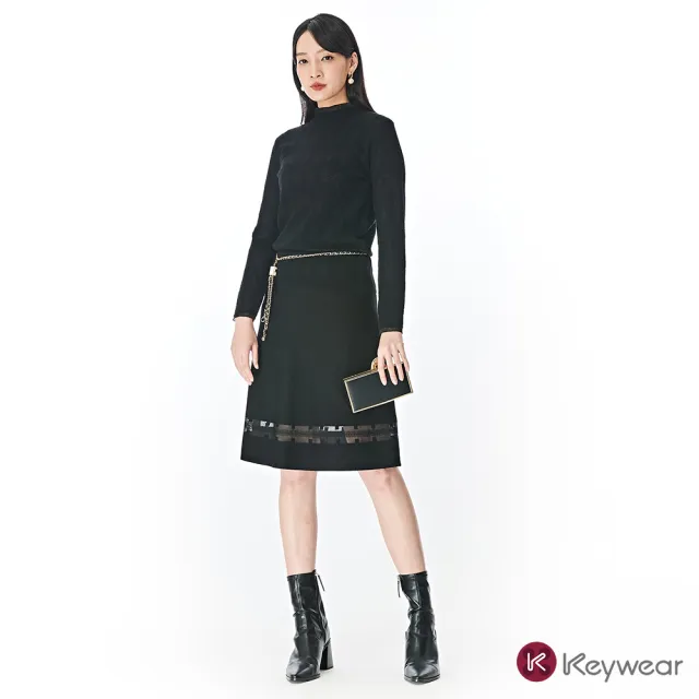 【KeyWear 奇威名品】緹花織紋羊絨針織毛衣(共3色)