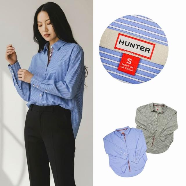 【HUNTER】英式學院風 Hunter 女款 長袖襯衫 純棉 薄襯衫 條紋 寬鬆版型 前短後長 襯衫 @2013