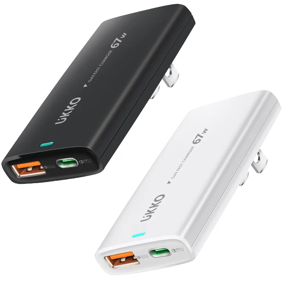 【UKKO】輕薄款 GaN III 67W 氮化鎵急速充電器(GaN USB-C/USB 1C1A PD快充)