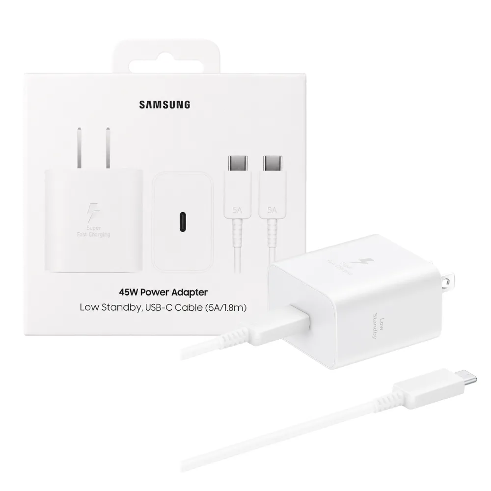 【Samsung 三星】原廠新款 45W 快充旅充組 Type C -白 內附5A/1.8m快充線（EP-T4511）