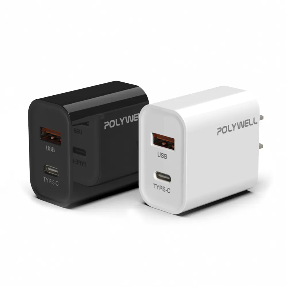 【POLYWELL】20W PD快充頭 雙孔USB Type-C充電器(手機旅充 iPhone/安卓通用)