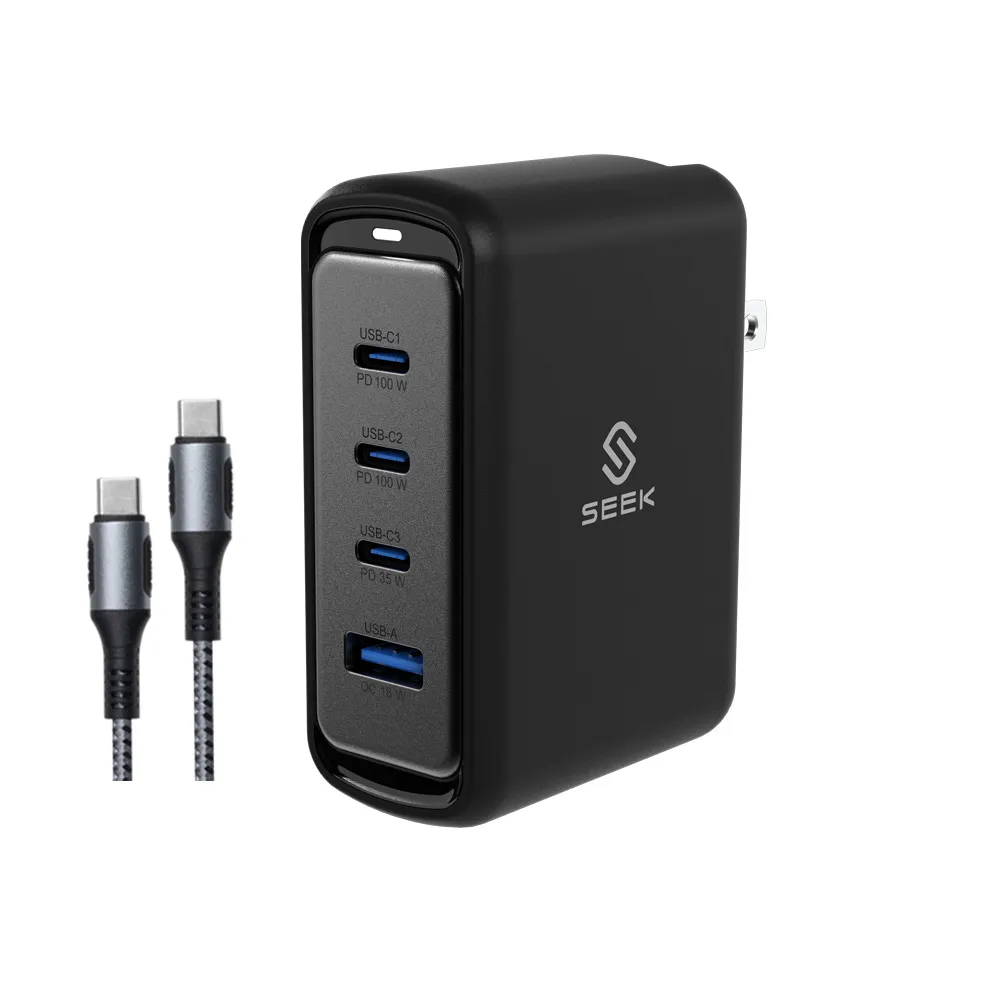【SEEK】100W GaN電源供應器/充電器CU-P1001(贈C-to-C充電線、3個Type-C及USB插孔)