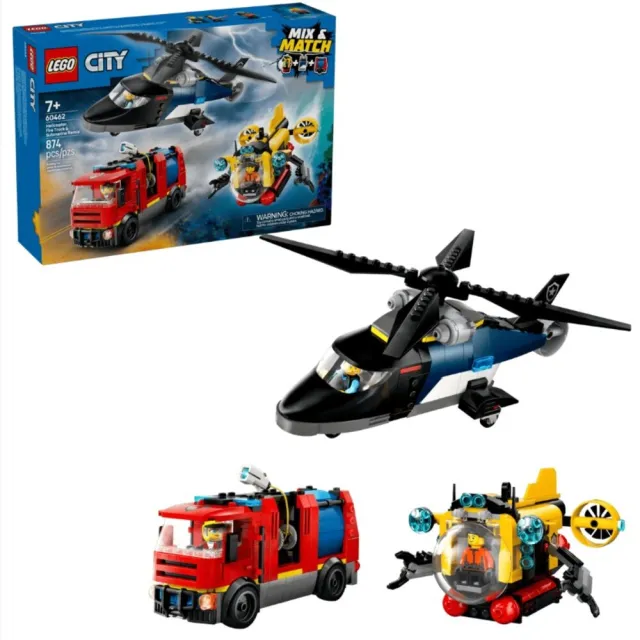 【LEGO 樂高】60462 直升機、消防車和潛水艇套裝