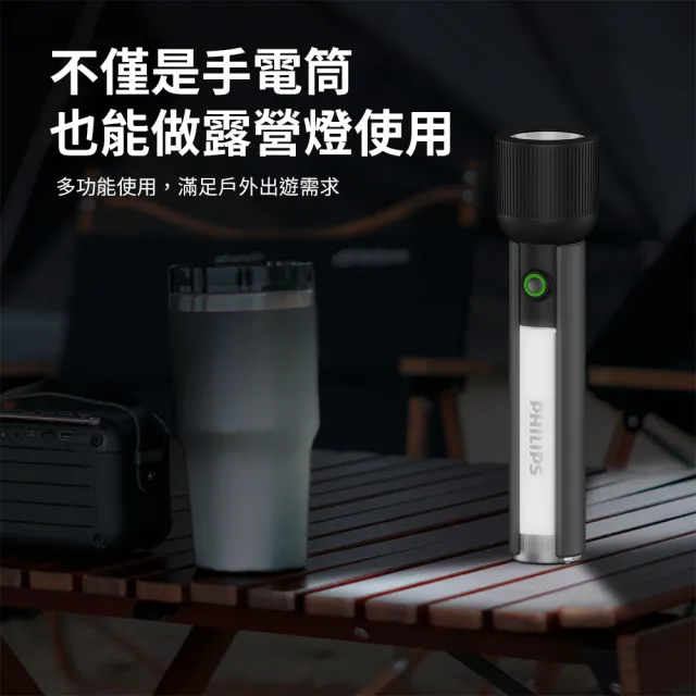 【Philips】2入組-SFL1183 400流明 IP44 多功能側燈強光手電筒(登山/露營/居家/地震/Type C充電)