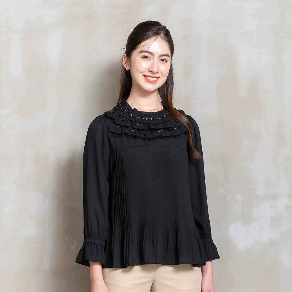【perng yuh 芃諭名品】璀璨初見 層疊荷葉 珠飾 雪紡上衣(2026 SS Collection｜5A春夏新品上市)