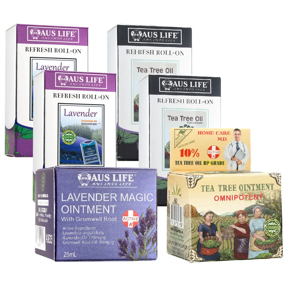 【AUS LIFE 澳思萊】經典精油舒緩霜25ml+滾珠精油5.3mlX2(買1送2 薰衣紫草/茶樹 滾珠舒緩霜)