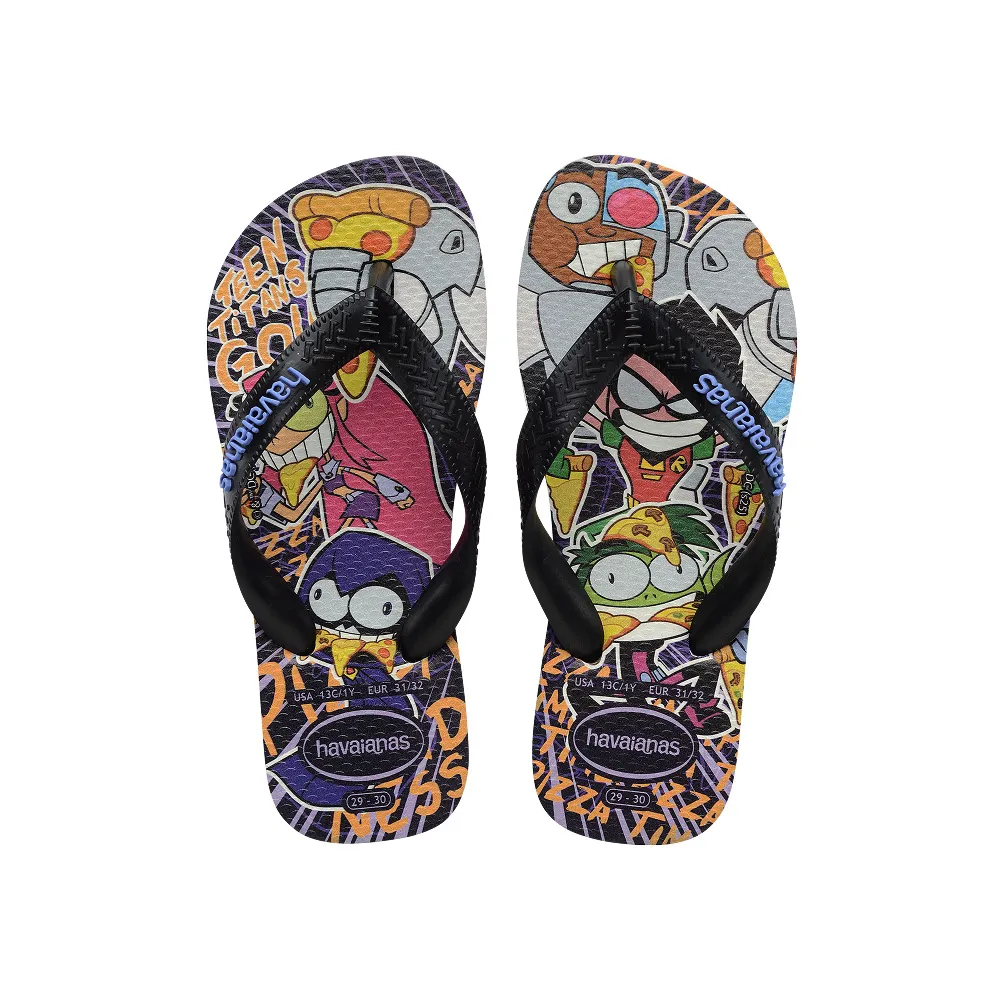 【havaianas 哈瓦仕】拖鞋 童鞋 兒童 夾腳拖 少年悍將 羅賓 酷姬 人皮獸 Kids Top Warner 黑 4150291-0090K