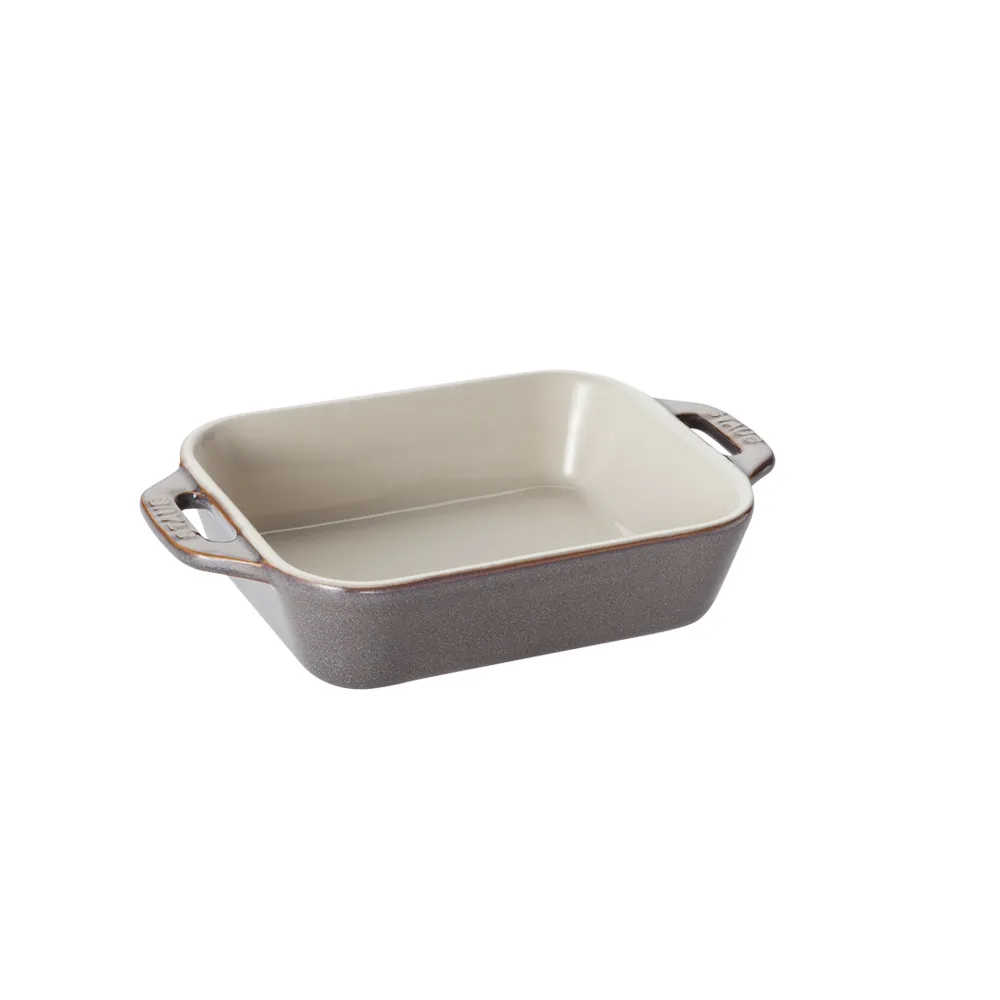 【STAUB】長方形陶瓷烤盤14x11cm/0.4L-復古灰/綠松石2色任選(德國雙人牌集團官方直營)