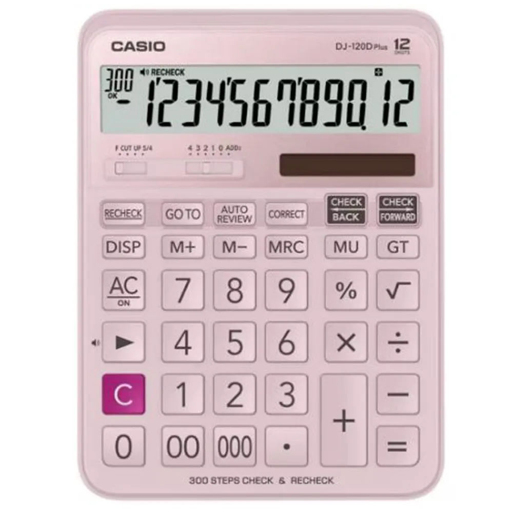 【CASIO 卡西歐】12位數桌上型商用計算機-粉紅(DJ-120D PLUS-PK)