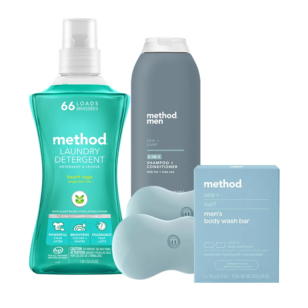 【method 美則】海洋藍調型男組(抗菌 除臭 極淨 中性 男香 洗衣 洗頭 沐浴)
