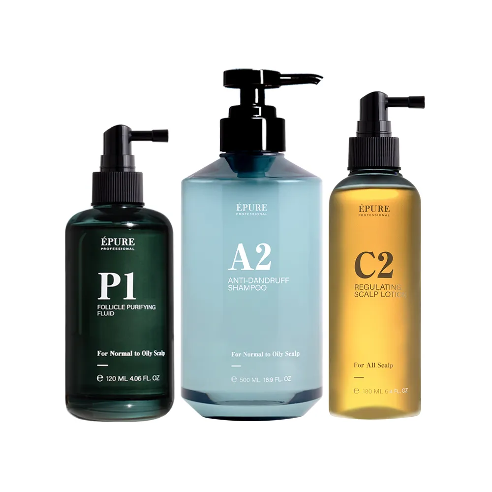 【EPURE】補水去屑精萃組3入 (P1淨化液120ml+A2洗髮露500ml+C2頭皮精萃180ml)(抗頭皮屑/強化防禦/軟化角質)