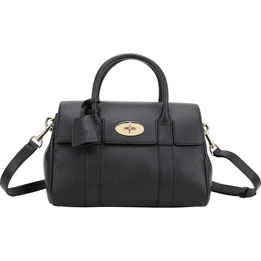 【MULBERRY】Bayswater 小款 經典鎖釦粒面牛皮手提 肩背包(黑色 通勤包 英國精品)