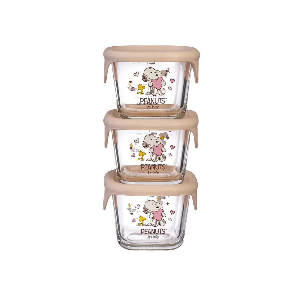 【LocknLock 樂扣樂扣】官方直營 寶寶副食品耐熱玻璃調理盒 230ml/3入組 (史努比/Snoopy聯名系列)