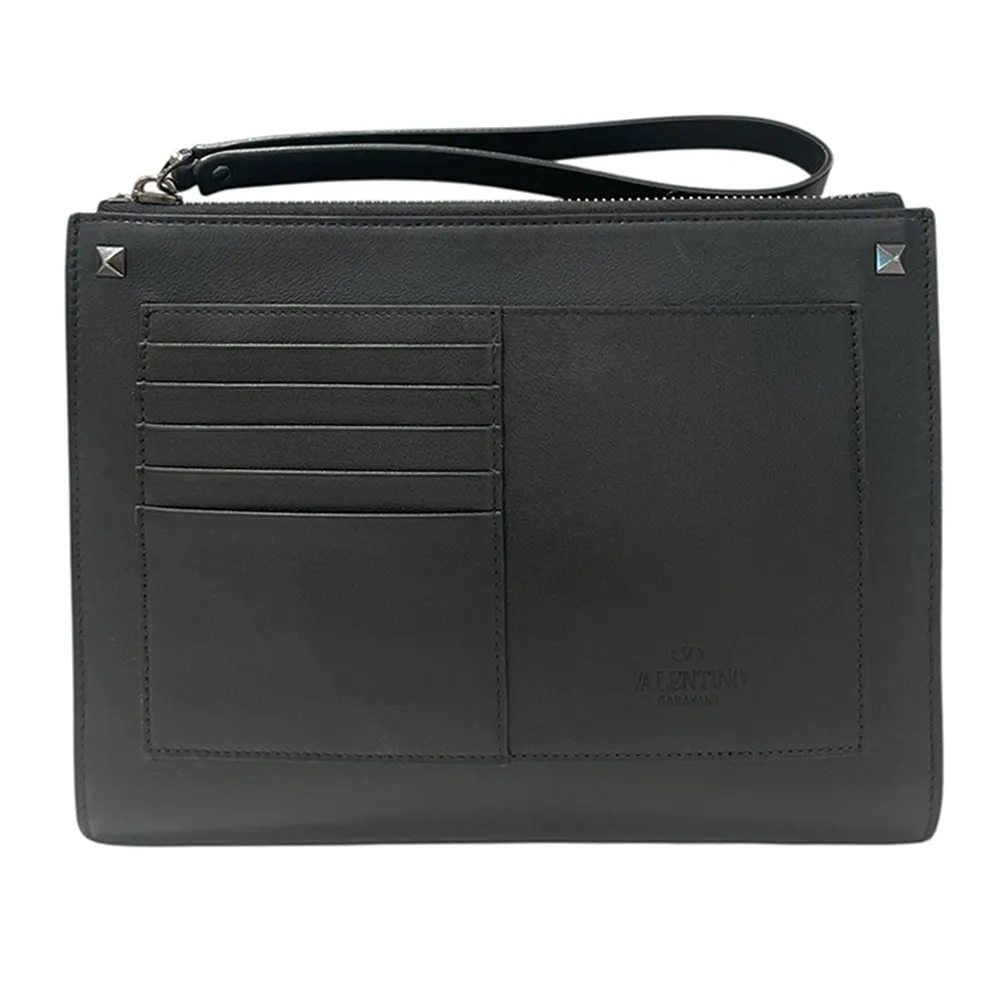 【Emilio Valentino 范倫鐵諾】雙11 牛皮手拿收納包 展示品(黑色)