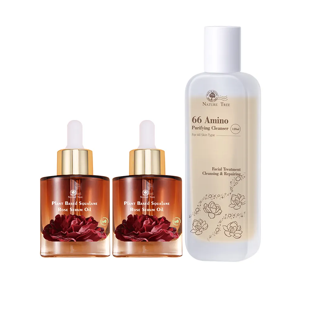 【Nature Tree】超值肌底調理3件組(角鯊烷玫瑰油30mlx2+滑66胺基酸洗顏露120ml)