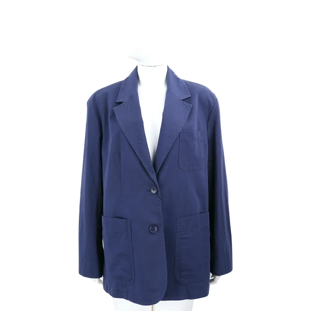 【MaxMara】WEEKEND WELLS 西裝外套 海軍藍翻領雙釦棉麻混紡 外套(義大利精品時裝品牌)