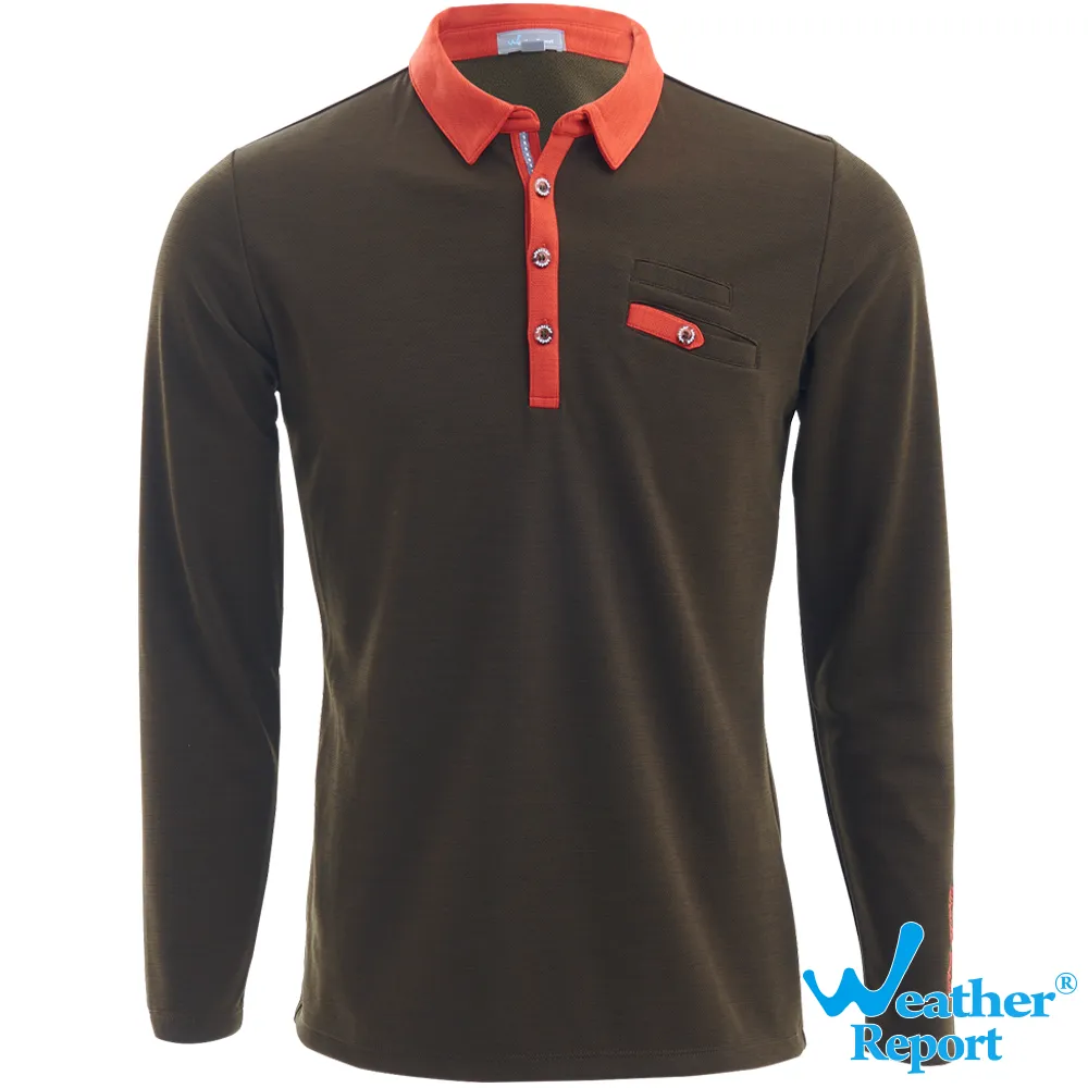 【Weather Report】保暖本布領男POLO衫 / 墨綠(WI4101-01)