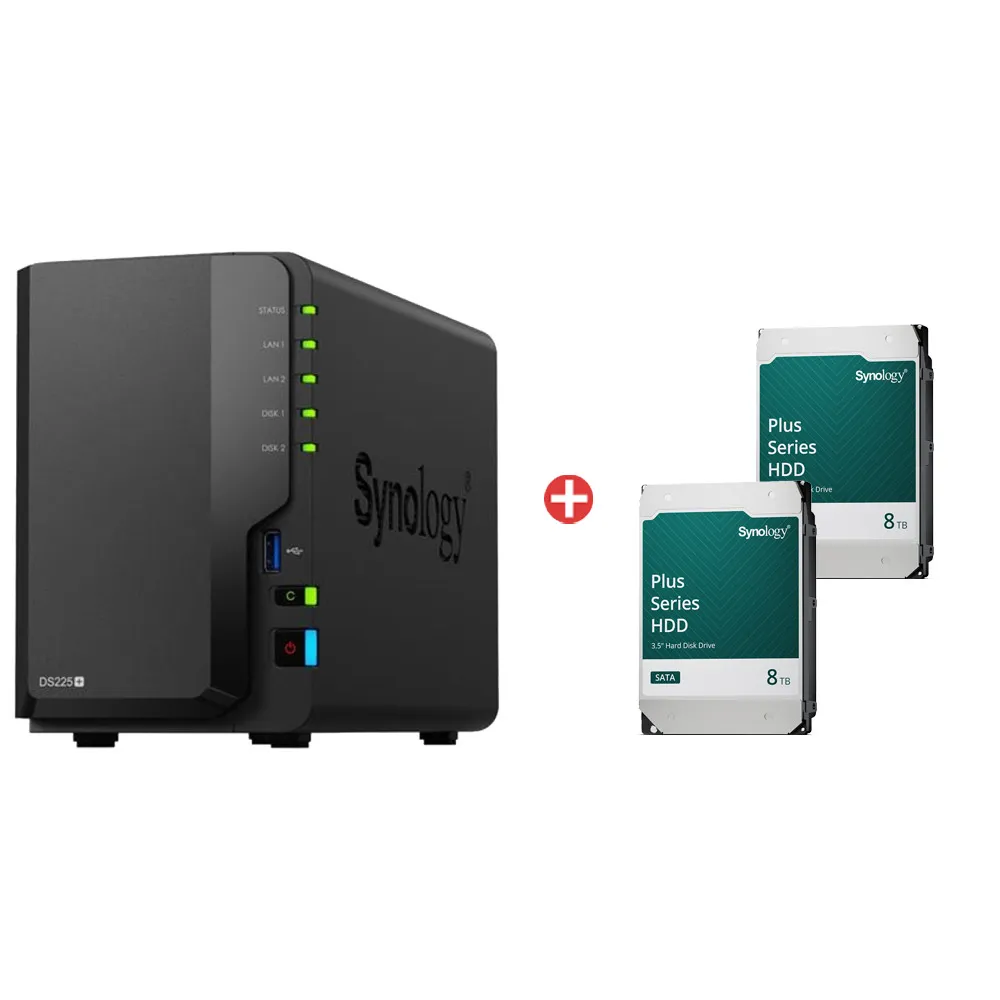 【Synology 群暉科技】搭8TBx2 DiskStation DS225+ NAS 網路儲存伺服器(2Bay/Intel/2GB)(HAT3320-8TB)