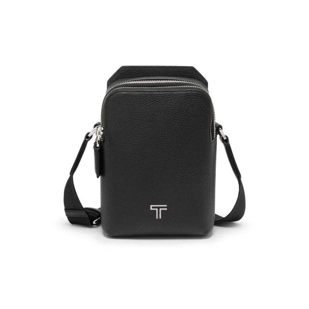 【TUMI】Turin Damone 小型皮革斜背包 - 黑色荔枝紋