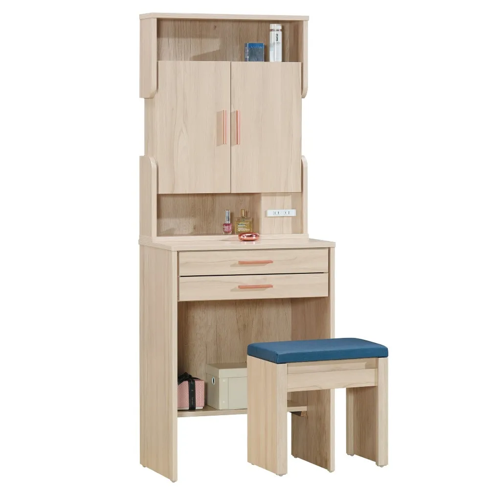【WAKUHOME 瓦酷家具】Yuri簡約木紋2尺鏡台組-含椅A003-329-5+327-6