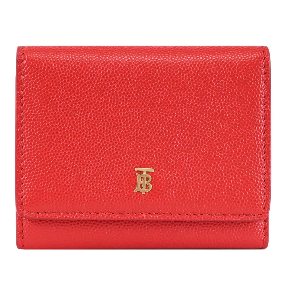 【BURBERRY 巴寶莉】金屬LOGO三折扣式零錢短夾.紅(全新福利品)