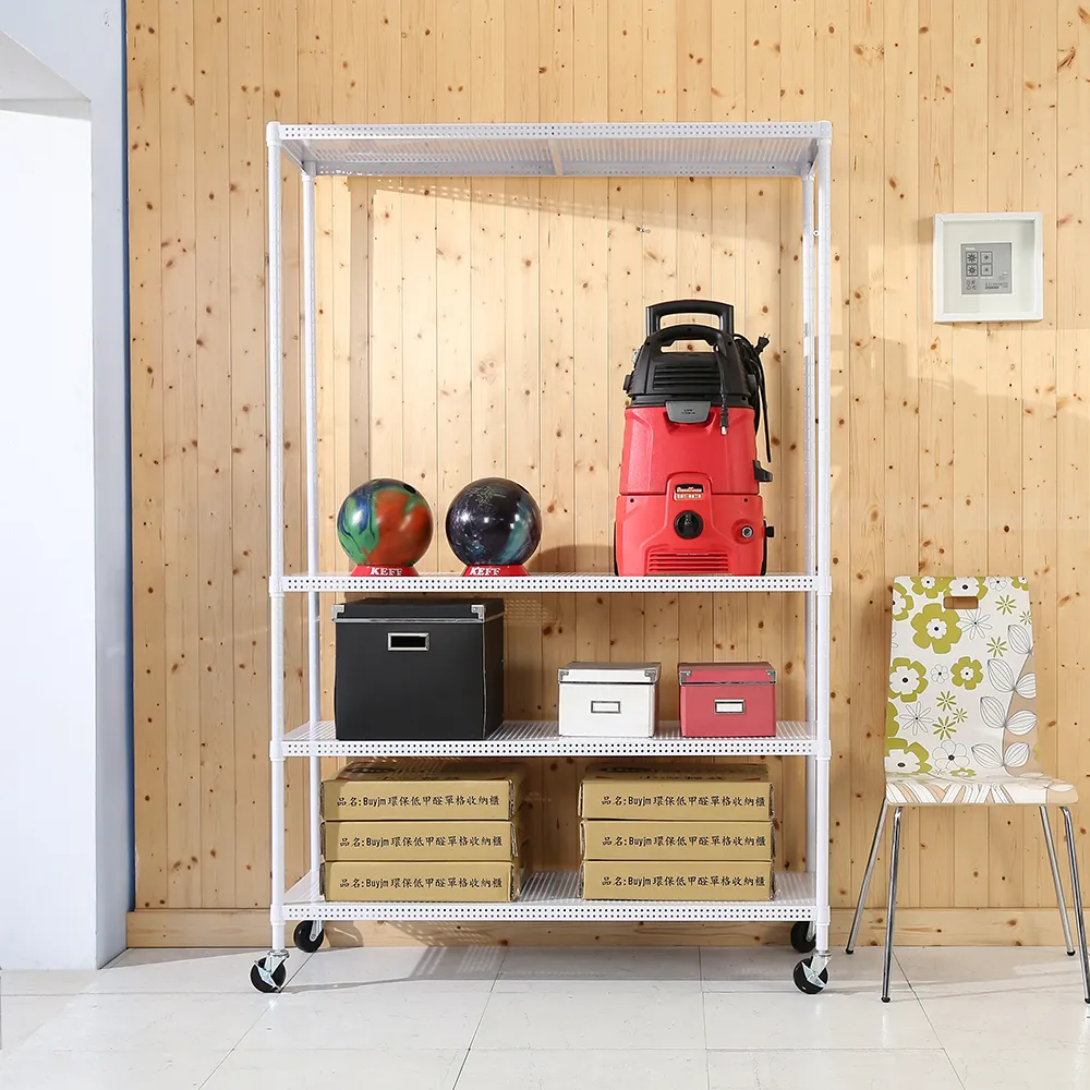 【BuyJM】加強型白烤漆洞洞板120x45x220cm四層置物架附工業輪
