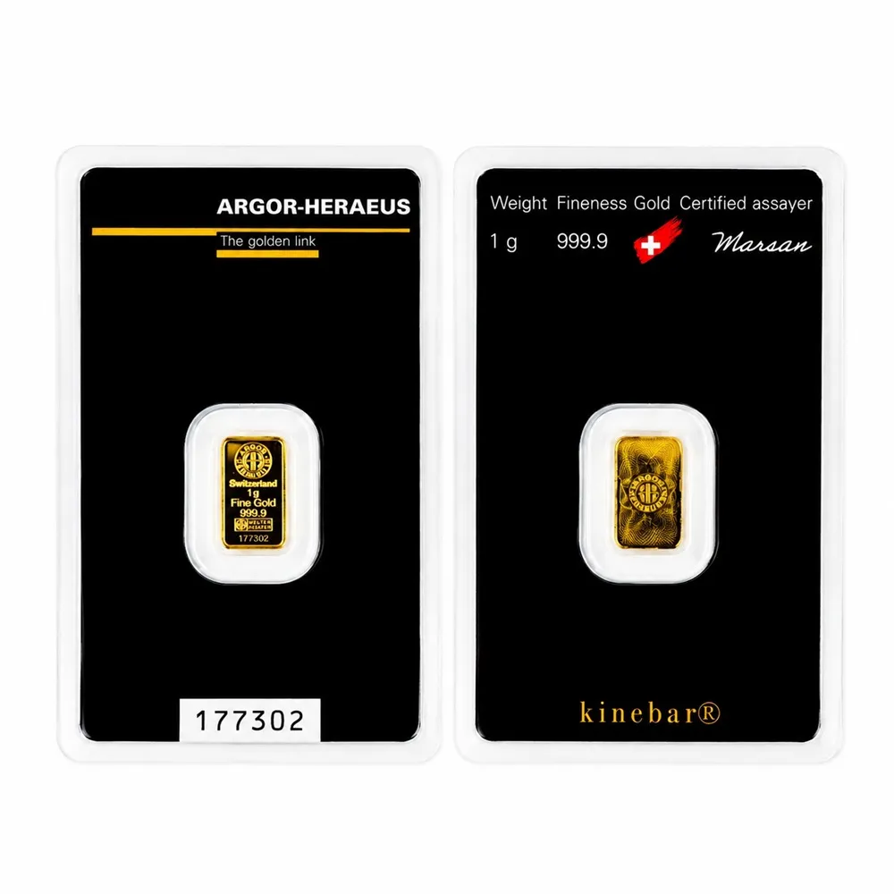 (行闊國際)1g  (0.2666錢) 瑞士 Argor heraeus 亞格賀利氏   黃金條塊(LBMA 國際認證)