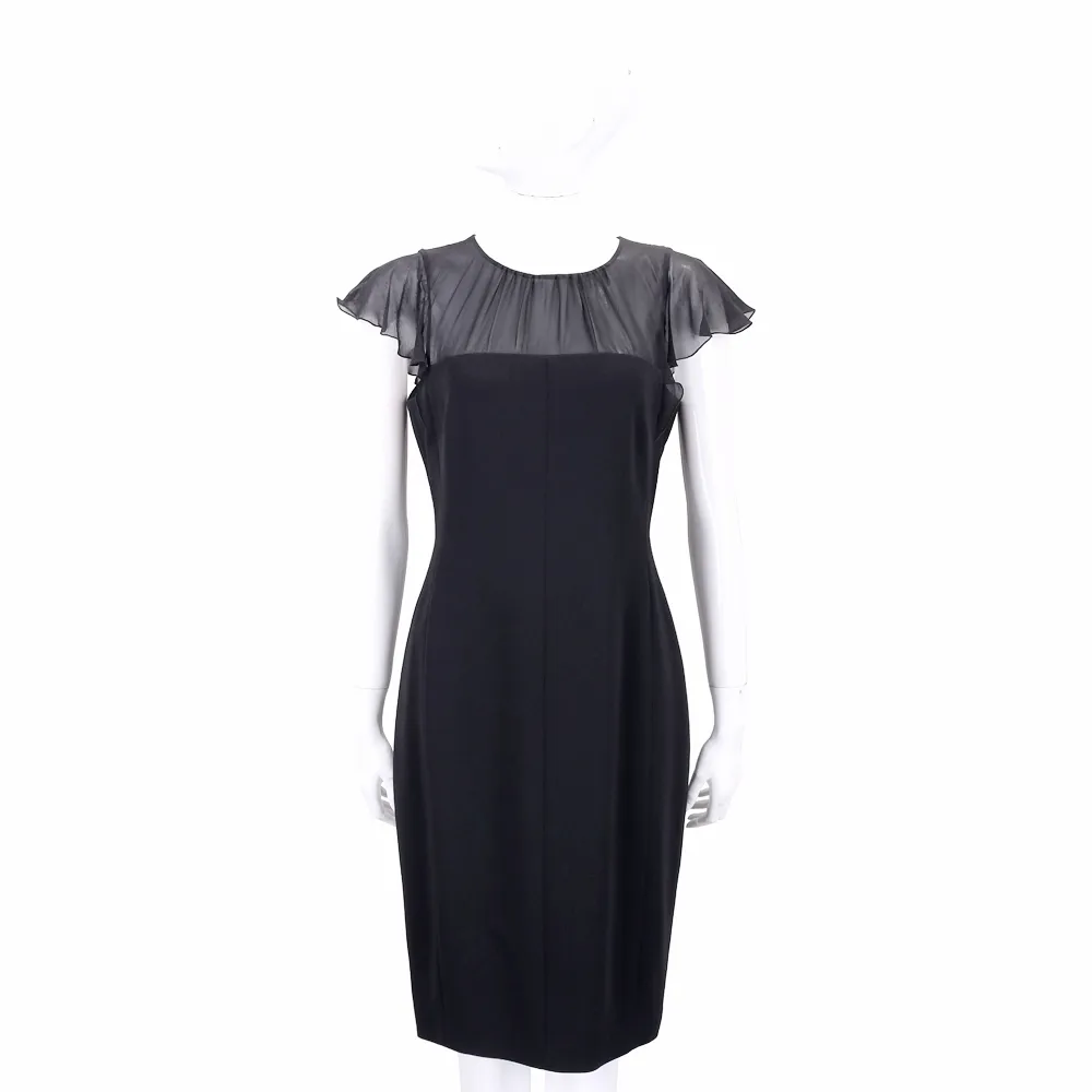 【MaxMara】透膚雪紡拼接黑色修身剪裁洋裝(義大利精品時裝)