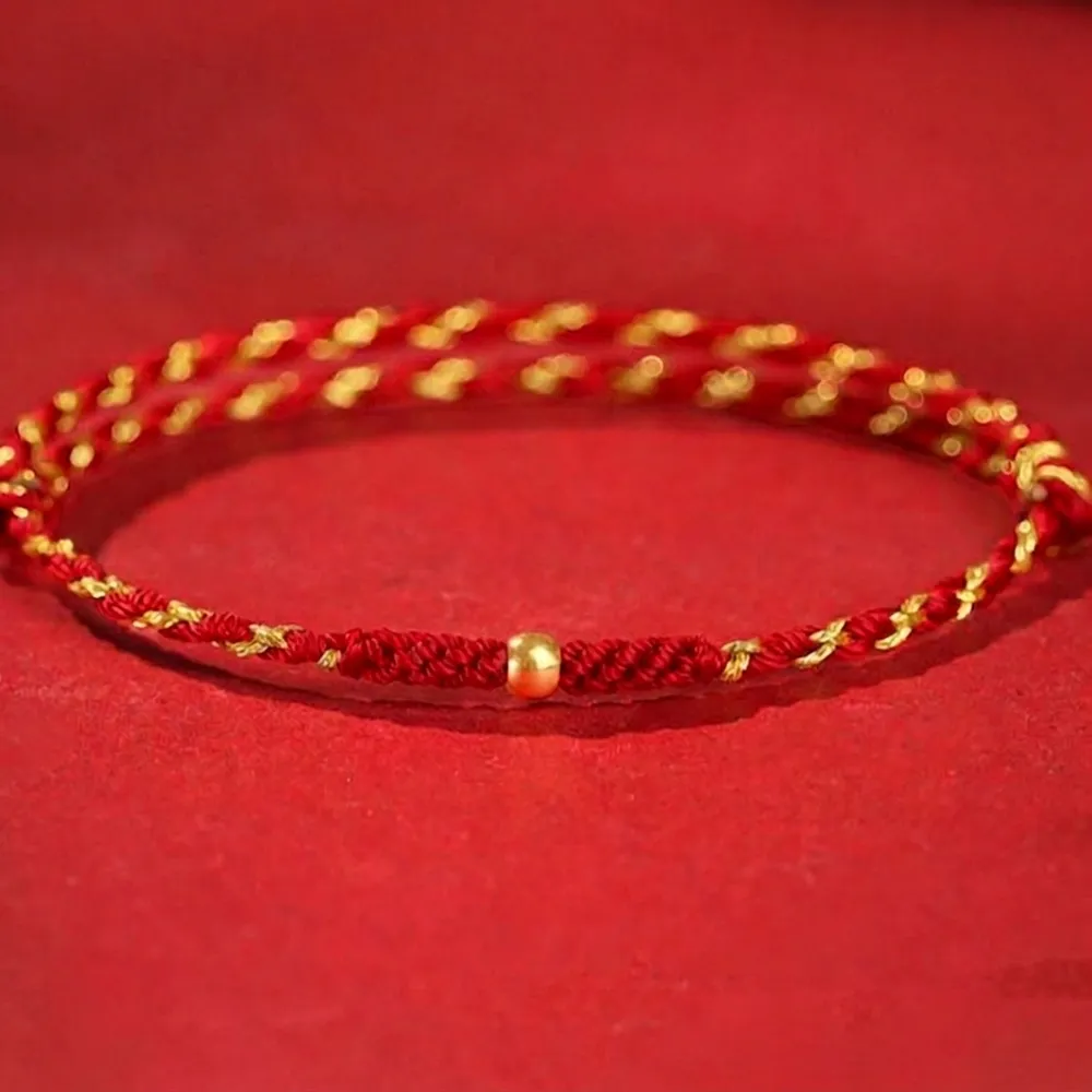 【Penny 珮妮】黃金999 轉運金珠 紅黃繩 手繩(結婚 尾牙 新年 交換禮物 情人節 母親節 生日禮物)