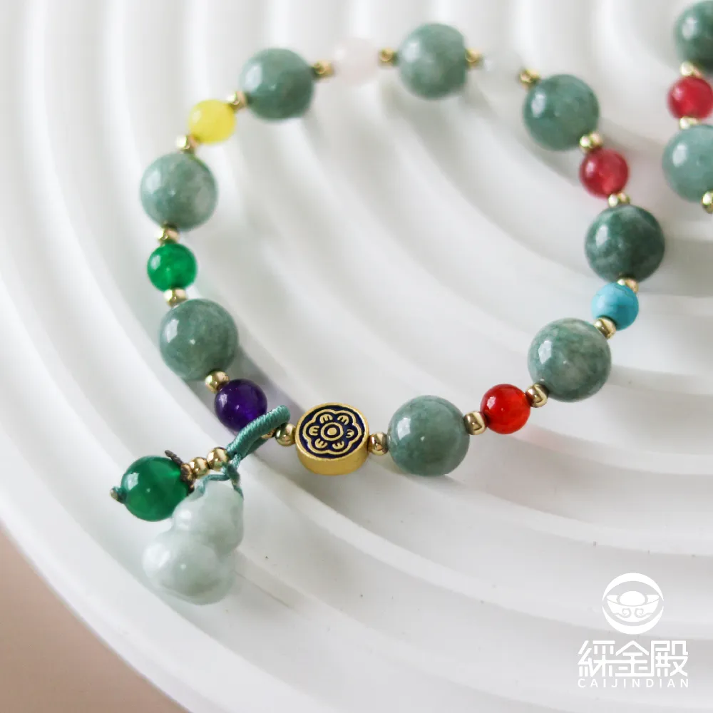 【CaiJinDian 綵金殿】多寶水晶翡翠葫蘆手鏈 ( 福祿 平安繩 開運 過爐加持)