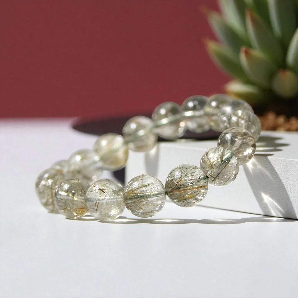 【D.S. jewellery 德山珠寶】特價天然5A級12mm滿絲綠髮晶水晶手鍊(交換禮物水晶手鍊CE476特價優惠)