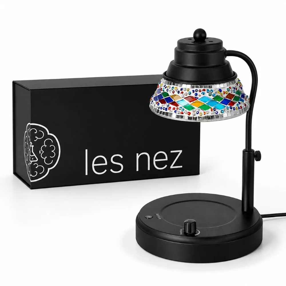 【Les nez 香鼻子】七彩土耳其風手工拼貼玻璃香氛融蠟燈(可升降 三段定時 附燈泡 融燭燈 無火無煙 禮物)