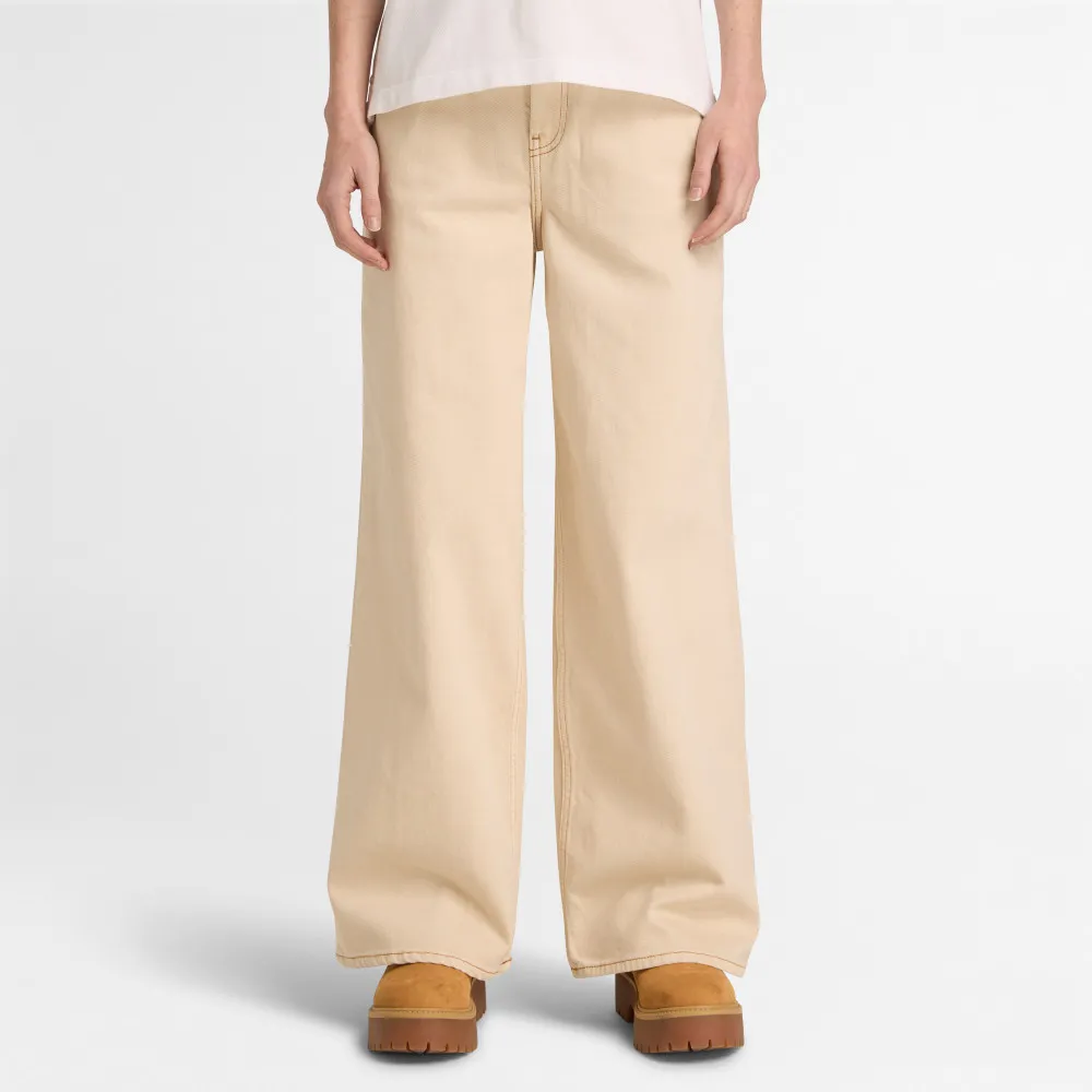 【Timberland】女款淺卡其色丹寧寬褲(A42QF260)