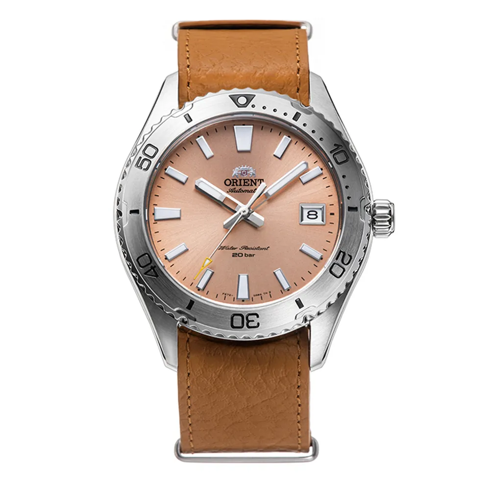 【ORIENT 東方錶】ORIENT 東方錶 WATER RESISTANT系列 200m潛水風格腕錶 皮帶款 橘色 -39.9mm(RA-AC0Q05P)