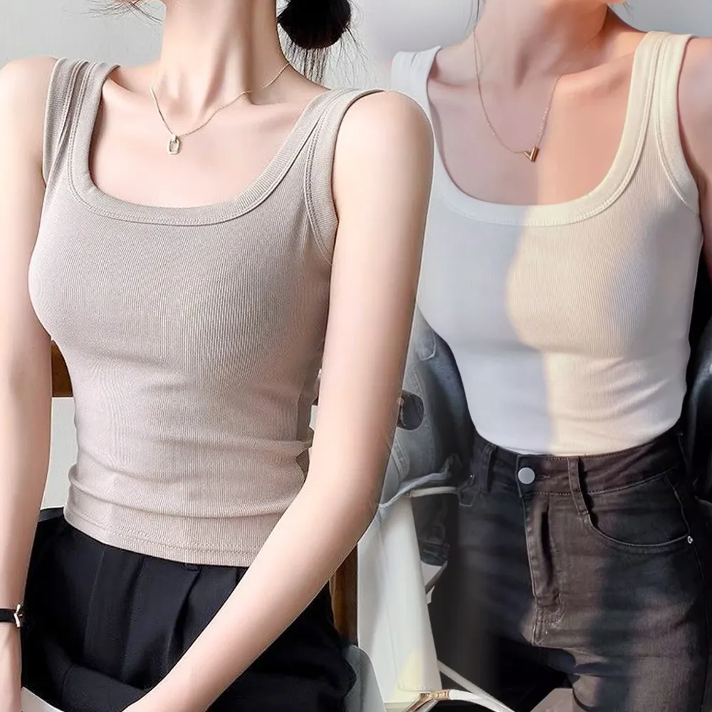 【Chic Chic 琪琪】任選2入-寬肩修飾副乳方領背心(遮副乳 內搭外穿 修身顯瘦 高彈不緊繃)
