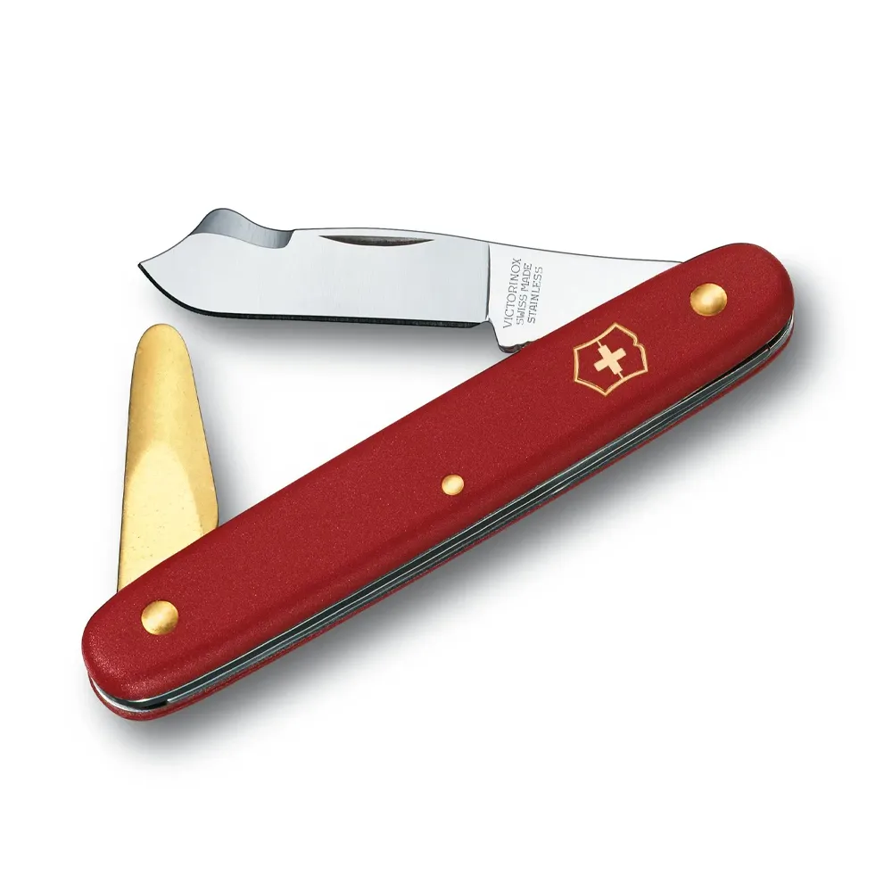 【VICTORINOX 瑞士維氏】芽接刀/黃銅樹皮剝皮器2用園藝刀(3.9140)