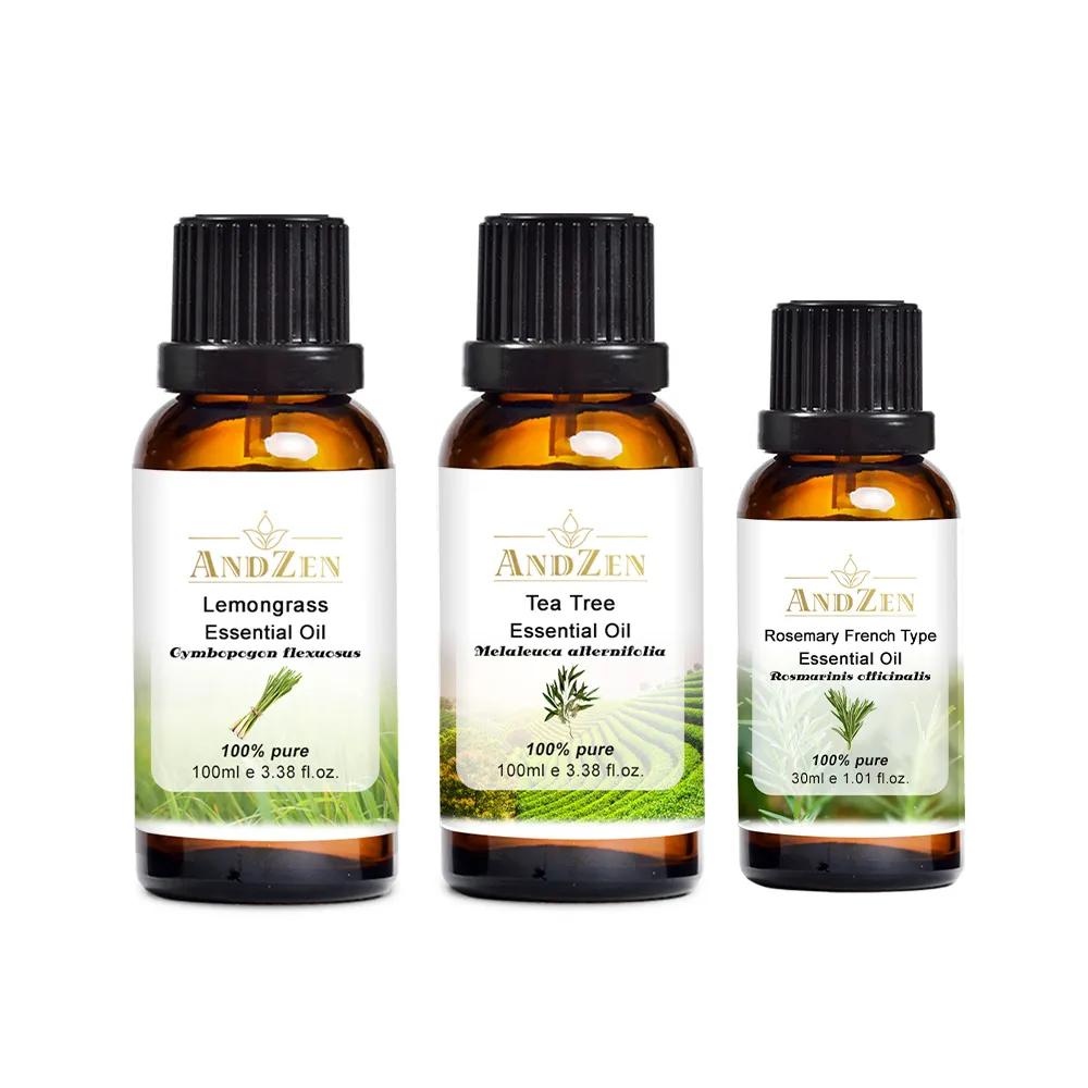 【ANDZEN】安得仁 澳洲單方純精油 檸檬香茅/檸檬草100ml+茶樹100ml+迷迭香30ml(草本清新 超值3入組)