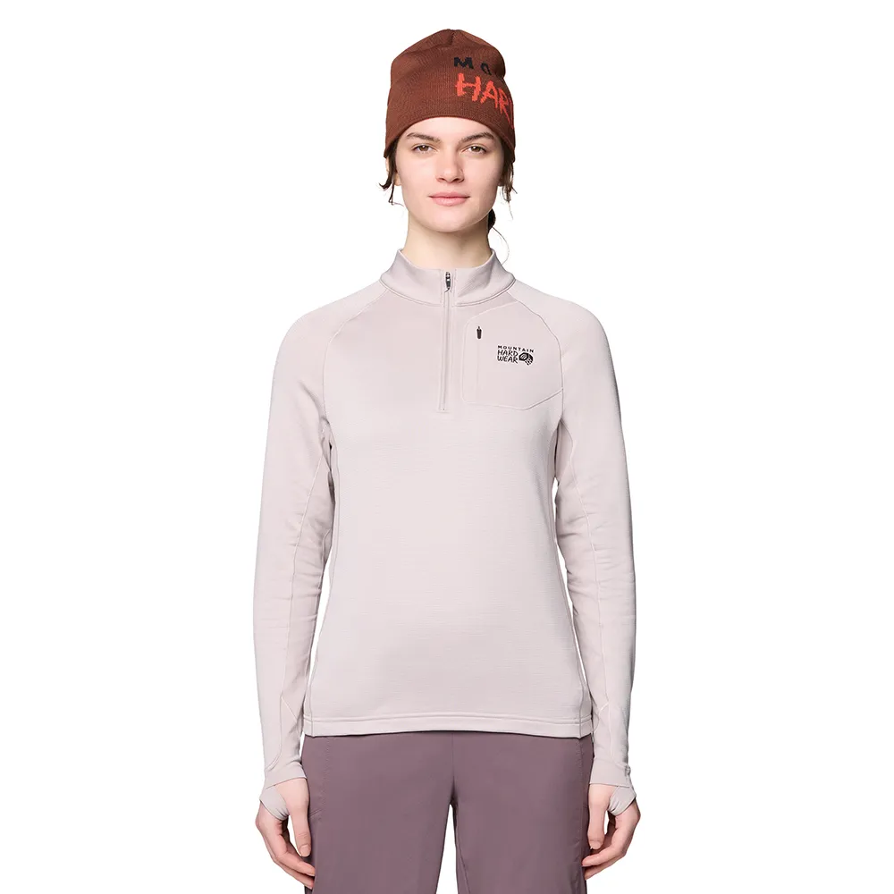 【Mountain Hardwear】Up First Tech Fleece Quarter 彈性保暖刷毛半拉長袖上衣 女款 光影灰 #2114031