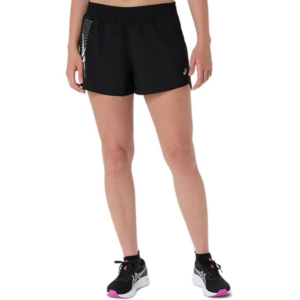 【asics 亞瑟士】短褲 女 運動褲 跑步 ICON 4吋 黑 2012D361-001