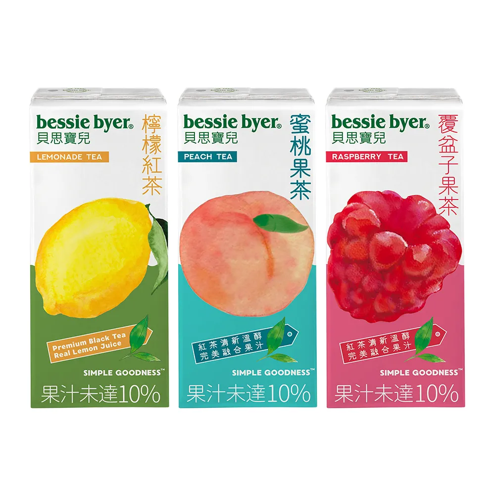 【Bessie Byer 貝思寶兒】蜜桃果茶、檸檬紅茶、蜜桃果茶 330mlx1箱(共24入)